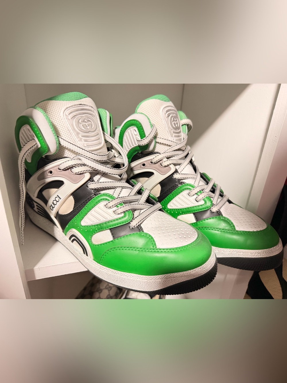 Gucci White, Green and Black High-Top Sneakers